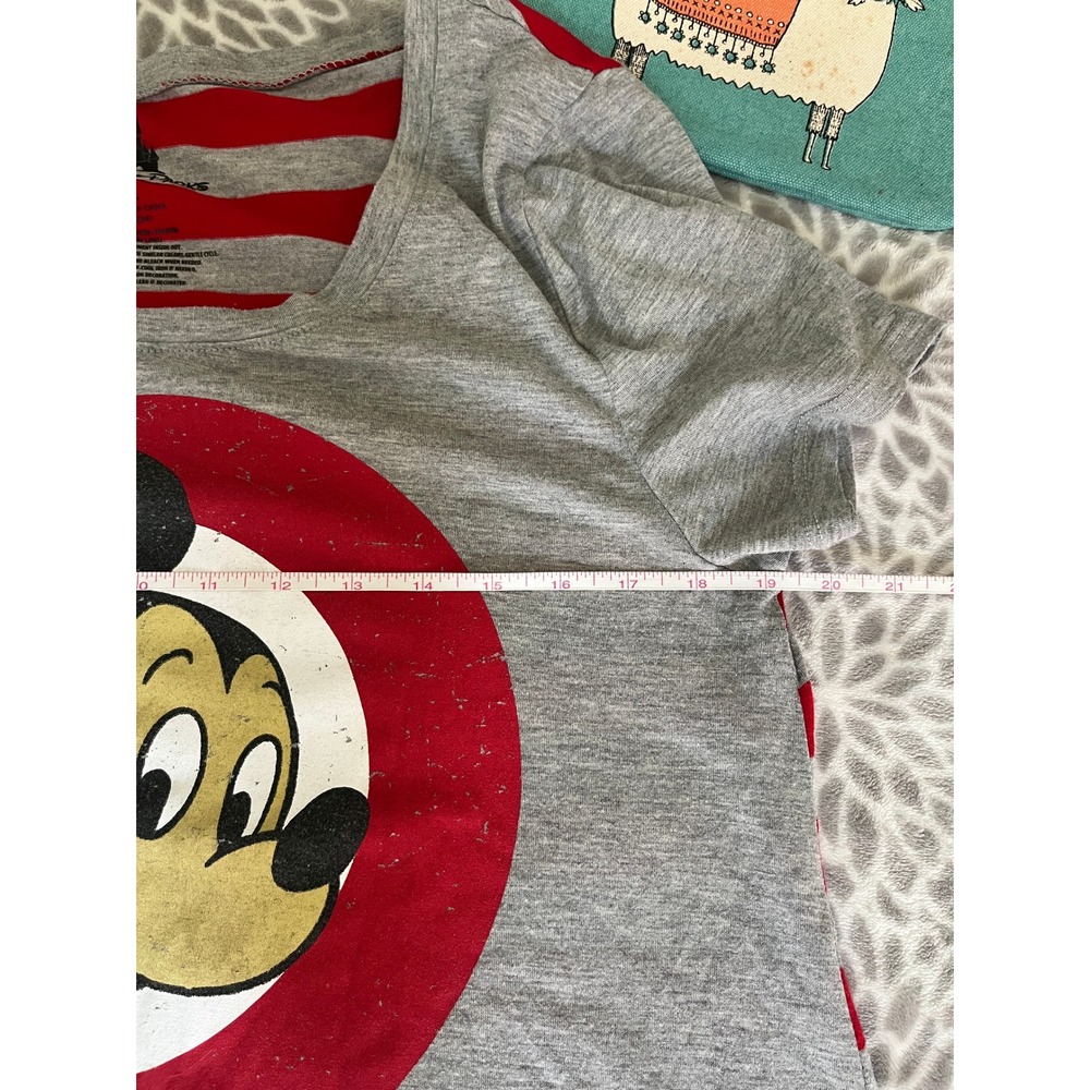 Disney Mickey Mouse Tee Large Walt Disney Gray Red Striped Graphic Shirt Retro - Picture 5 of 6